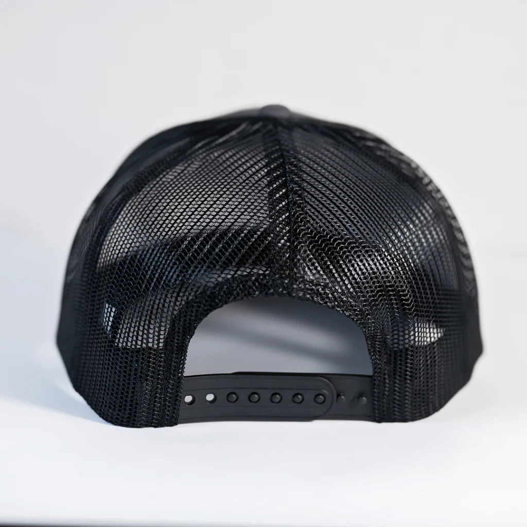 Finatic mesh-back trucker hat in steel grey / black.