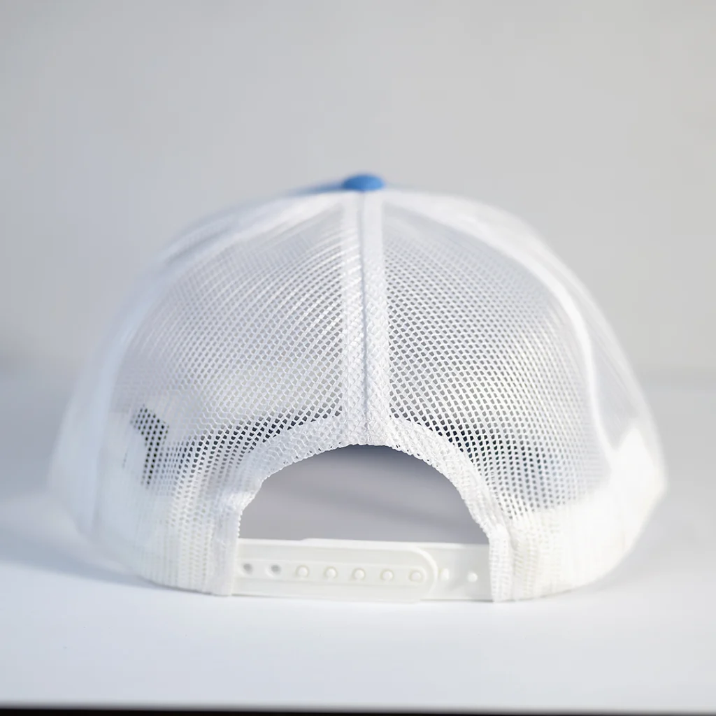 Finatic mesh-back trucker hat in carolina blue/white